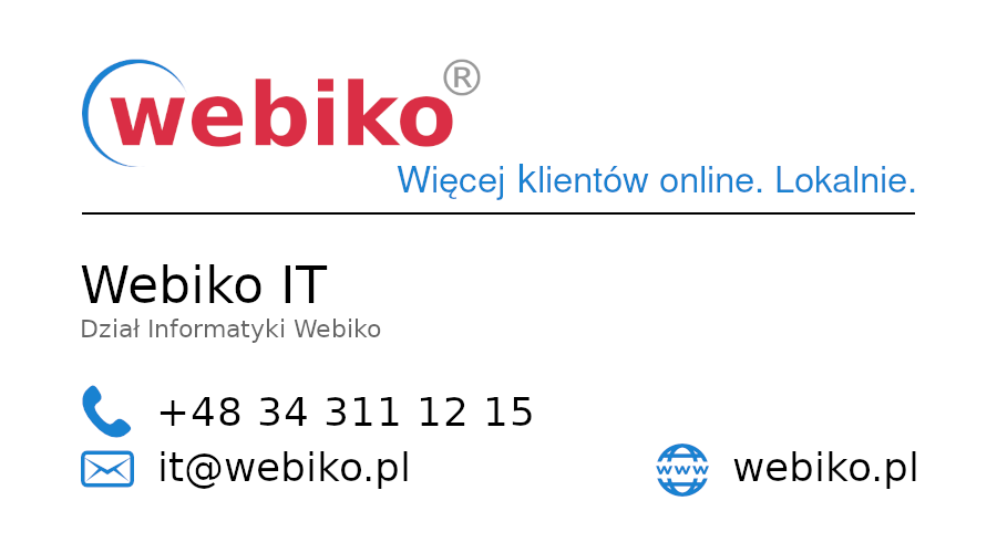 Wizytówka Webiko IT – tworzenie i utrzymanie stron internetowych